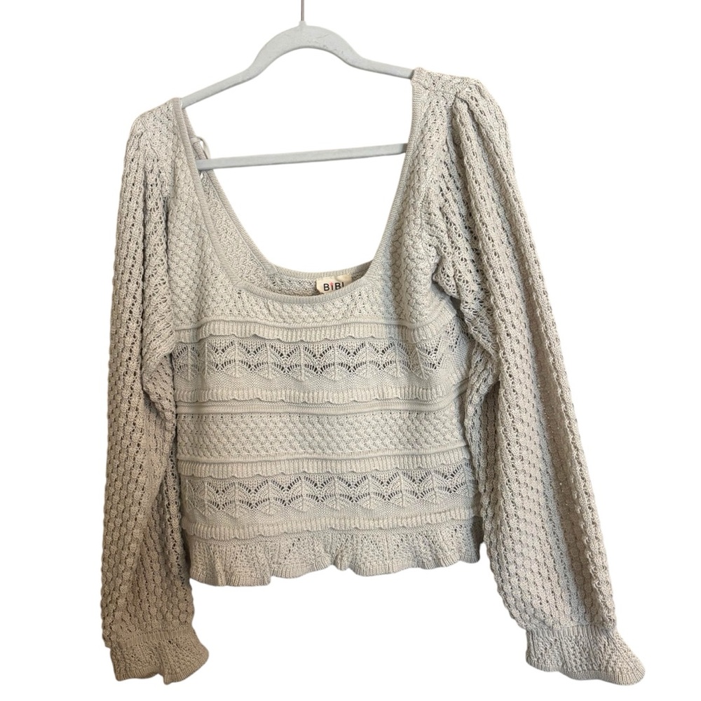 Bibi Life Is Sweet Crochet Square Neck Cream Top Large‎ NWT